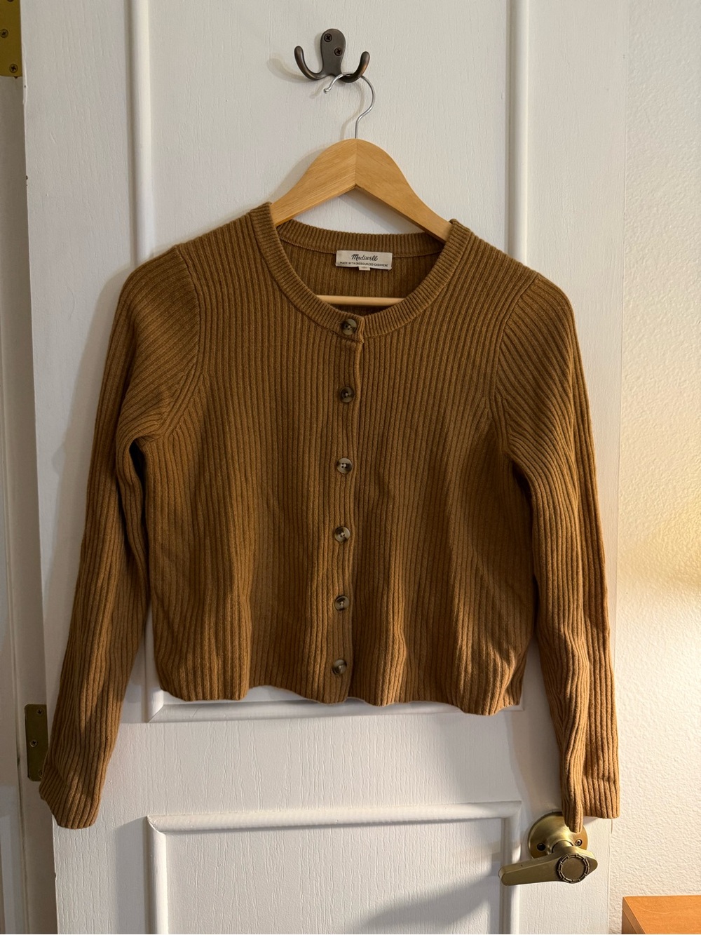 Madewell Cashmere Camel Ribbed Button-Front Cardigan - Picture 2 of 4